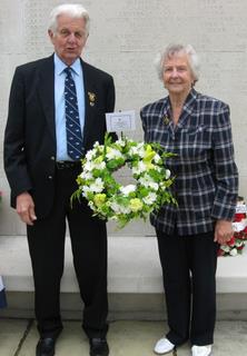 2010 Madingley - Pam and Sid Wilby (Friends of the 489th) Sid laid the Friends' tribute to the 489th at the Wall of the Missing